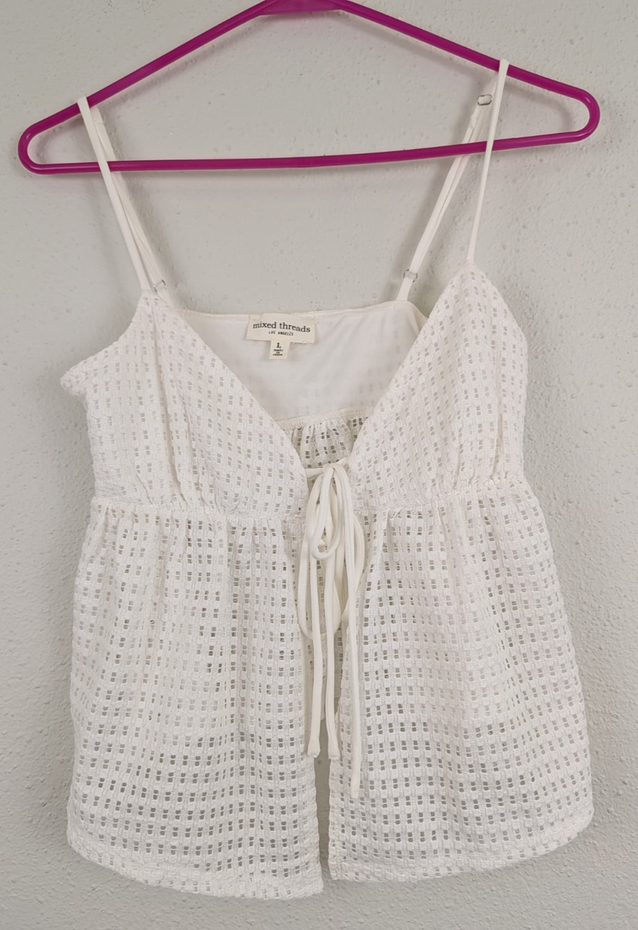 Mixed Threads Los Angeles sz L Cropped Tie Front Tank Top crochet lace 3201